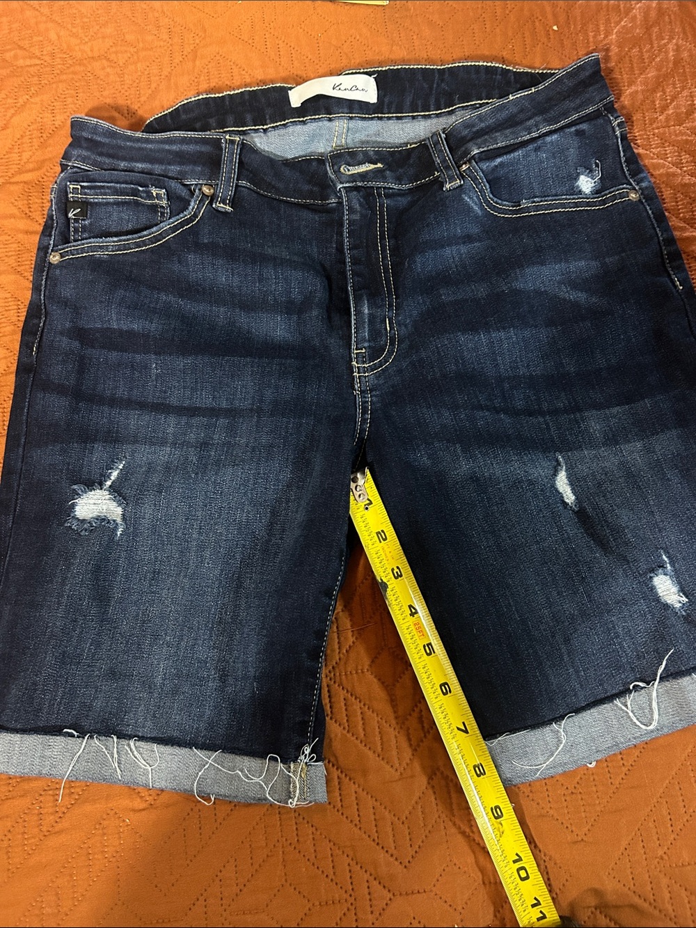 KanCan Dark Blue Distressed Denim Bermuda Shorts